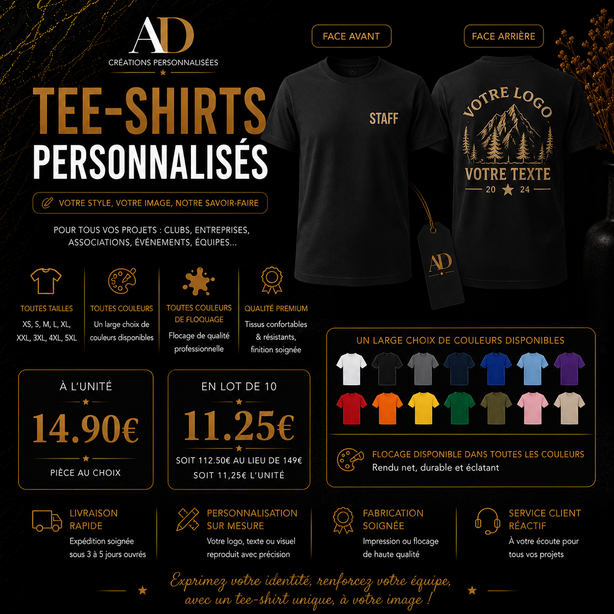 Tee-shirts personnalisés | Flocage sur mesure toutes couleurs