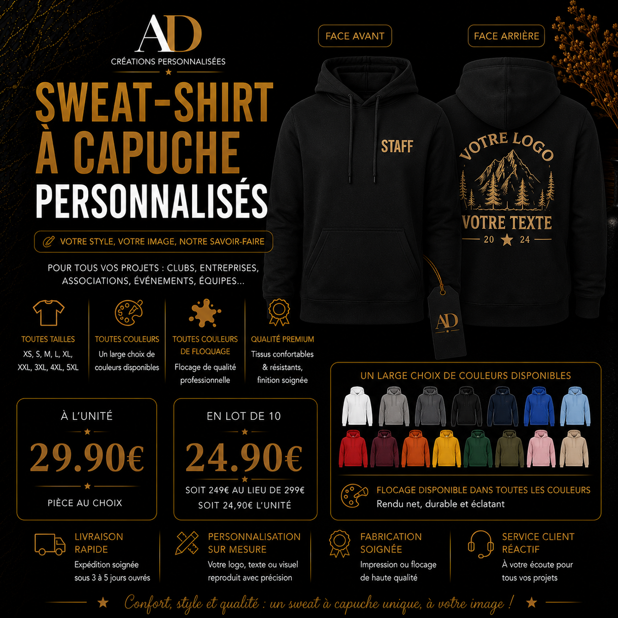 Sweats à capuche personnalisés | Flocage sur mesure