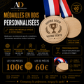 Médailles en bois personnalisées avec ruban tricolore