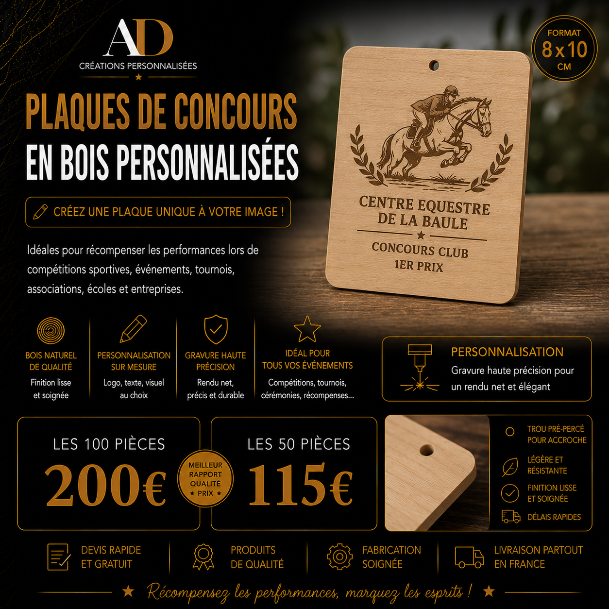 Plaques de concours en bois personnalisées | Gravure laser